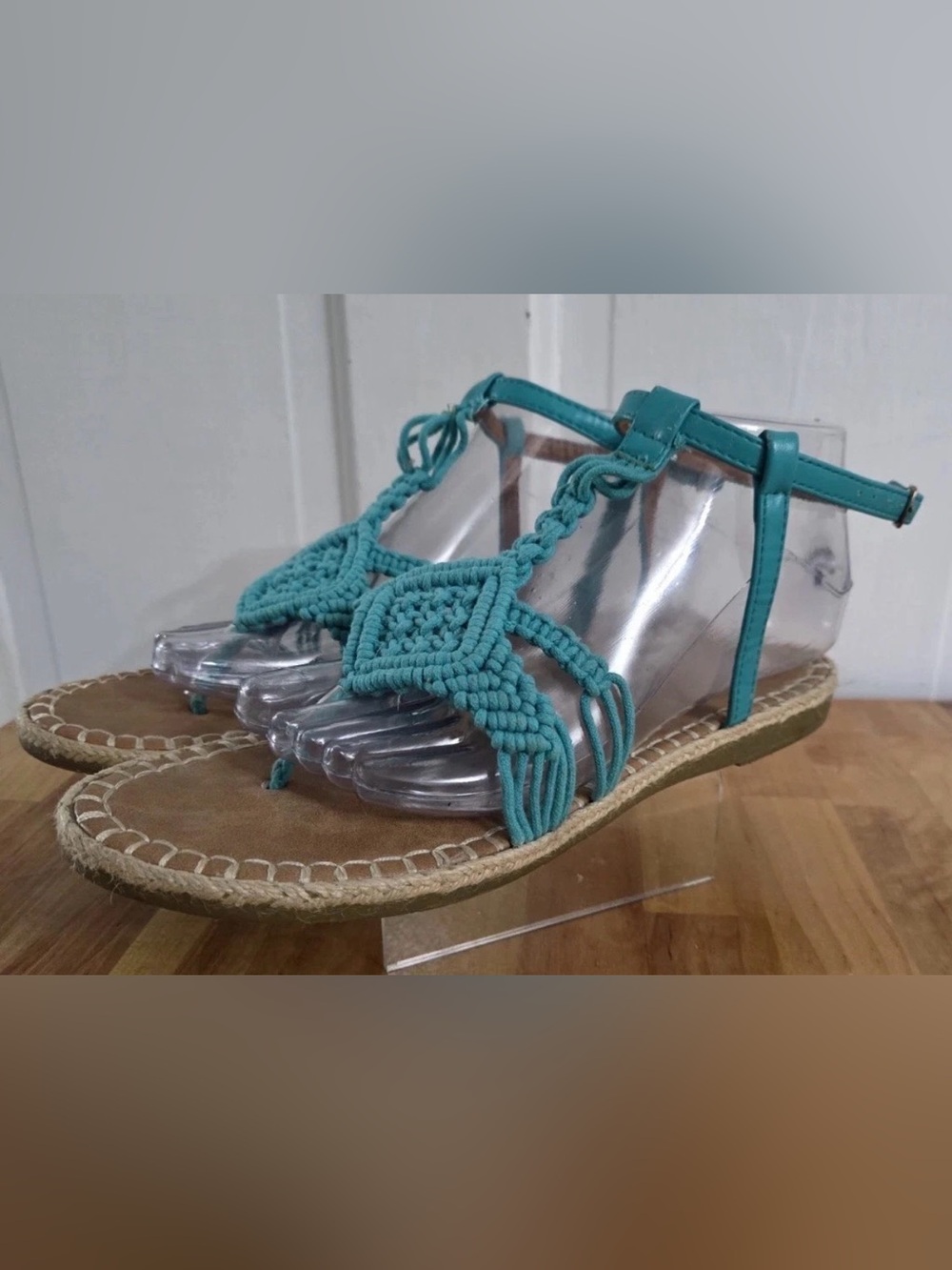 Yoki Teal Braided Macramé Espadrille Sandals